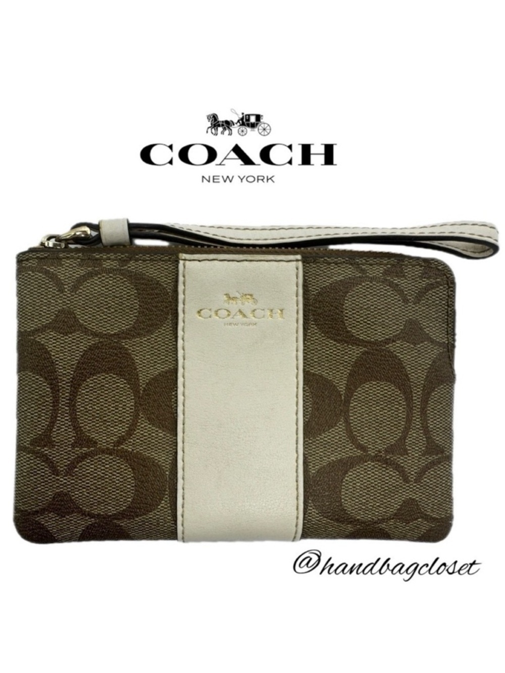 Coach Corner Zip Wristlet In Signature Canvas Color:
Gold/KHAKI/CHALK